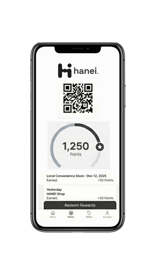 Hanei shopper rewards app showing loyalty points